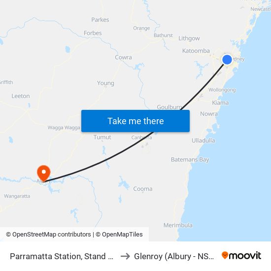 Parramatta Station, Stand A3 to Glenroy (Albury - NSW) map