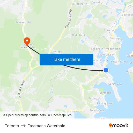 Toronto to Freemans Waterhole map