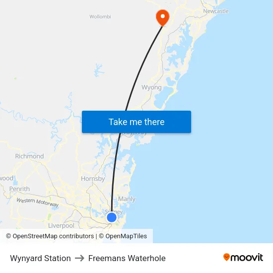 Wynyard Station to Freemans Waterhole map