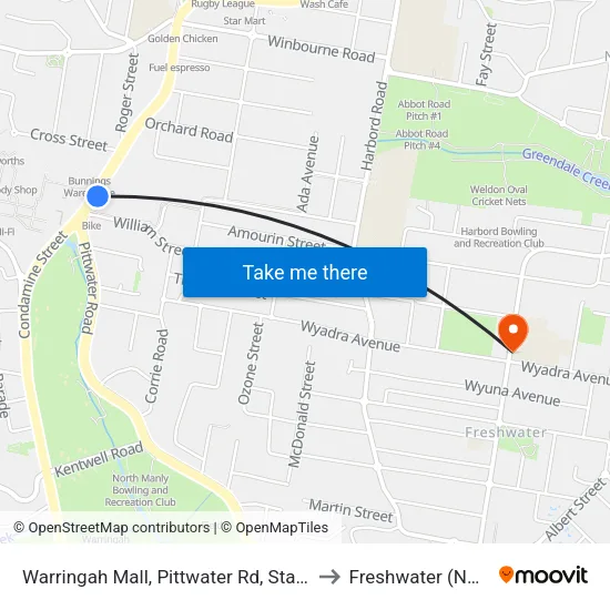 Warringah Mall, Pittwater Rd, Stand B to Freshwater (NSW) map