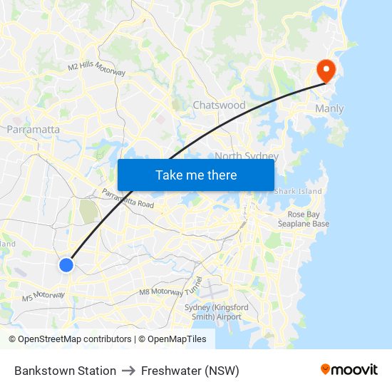 Bankstown Station to Freshwater (NSW) map