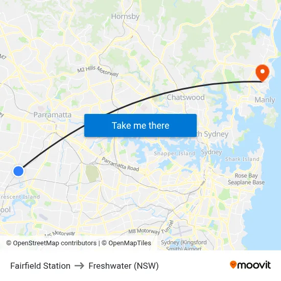Fairfield Station to Freshwater (NSW) map
