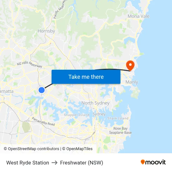 West Ryde Station to Freshwater (NSW) map