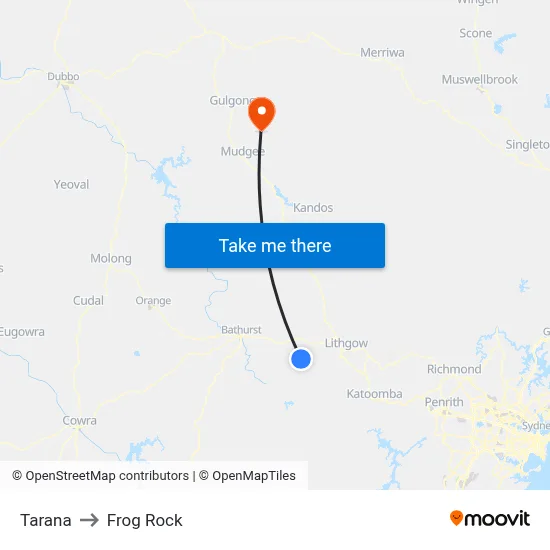 Tarana to Frog Rock map