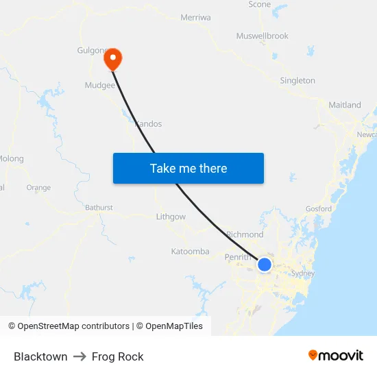 Blacktown to Frog Rock map
