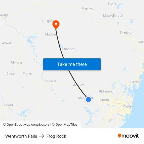 Wentworth Falls to Frog Rock map