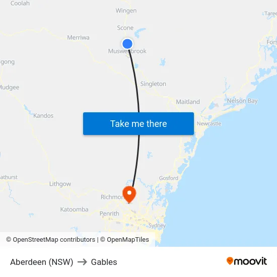 Aberdeen (NSW) to Gables map