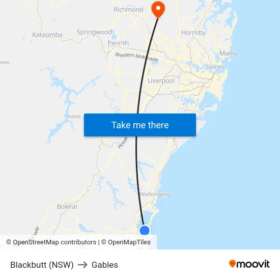 Blackbutt (NSW) to Gables map