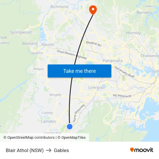 Blair Athol (NSW) to Gables map