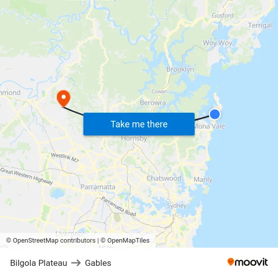 Bilgola Plateau to Gables map