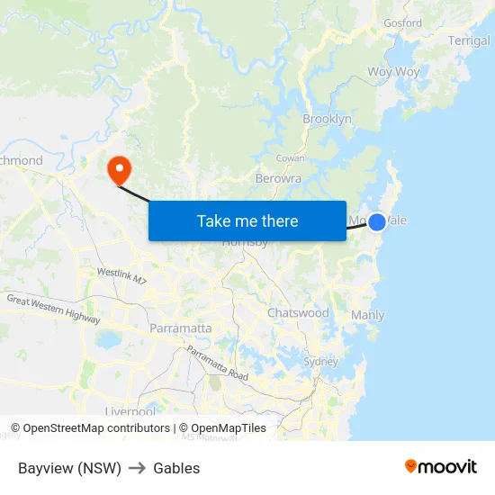 Bayview (NSW) to Gables map