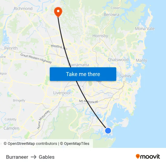 Burraneer to Gables map