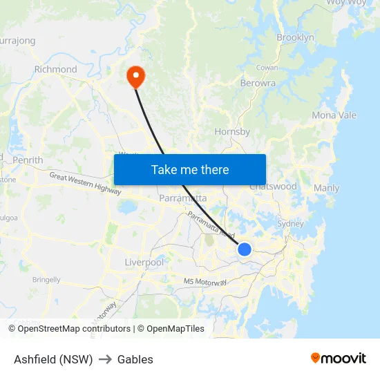 Ashfield (NSW) to Gables map