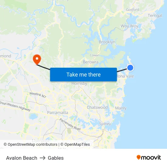 Avalon Beach to Gables map