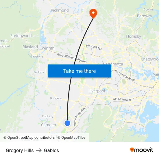 Gregory Hills to Gables map