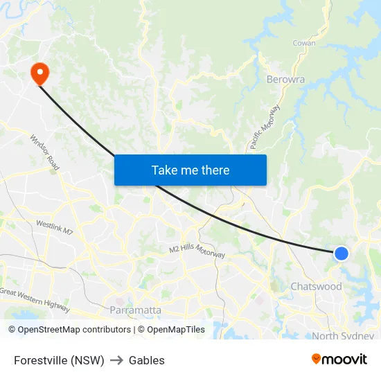 Forestville (NSW) to Gables map