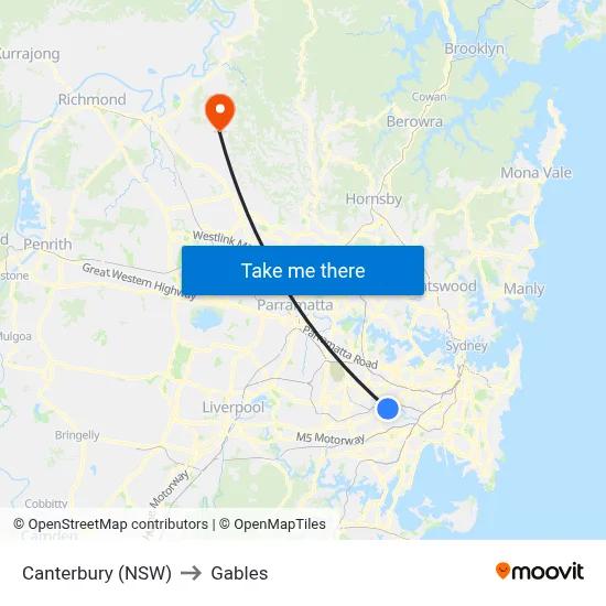 Canterbury (NSW) to Gables map