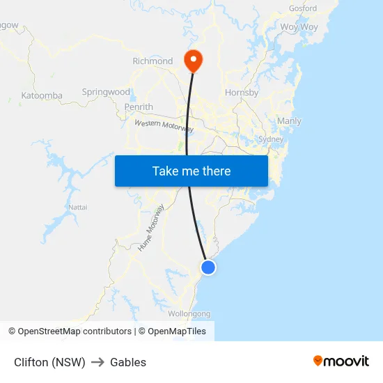 Clifton (NSW) to Gables map
