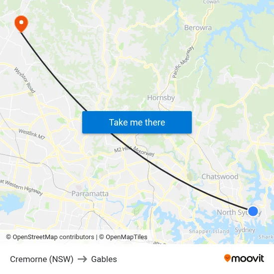 Cremorne (NSW) to Gables map
