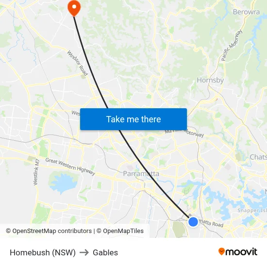 Homebush (NSW) to Gables map