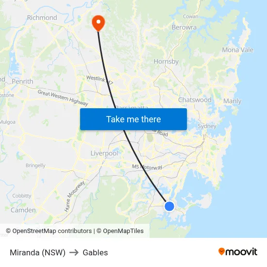 Miranda (NSW) to Gables map