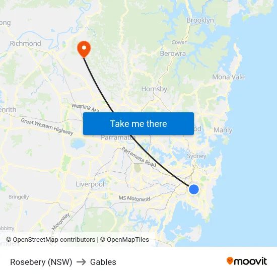 Rosebery (NSW) to Gables map