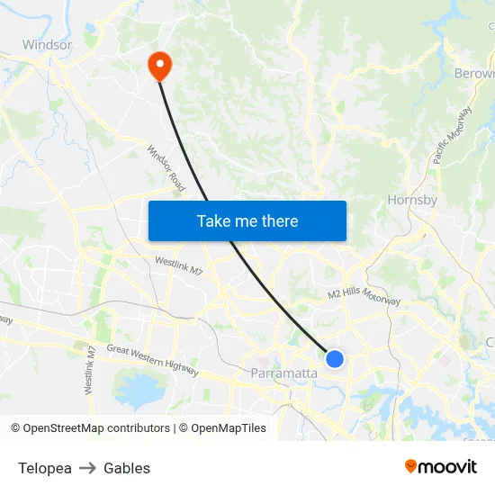 Telopea to Gables map
