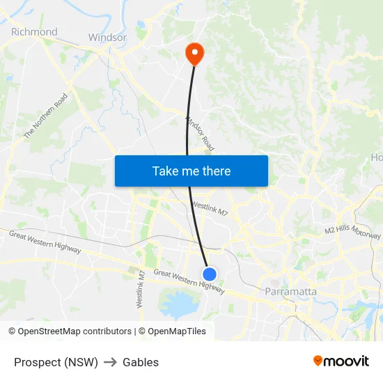 Prospect (NSW) to Gables map