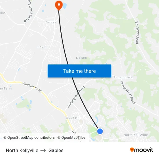North Kellyville to Gables map