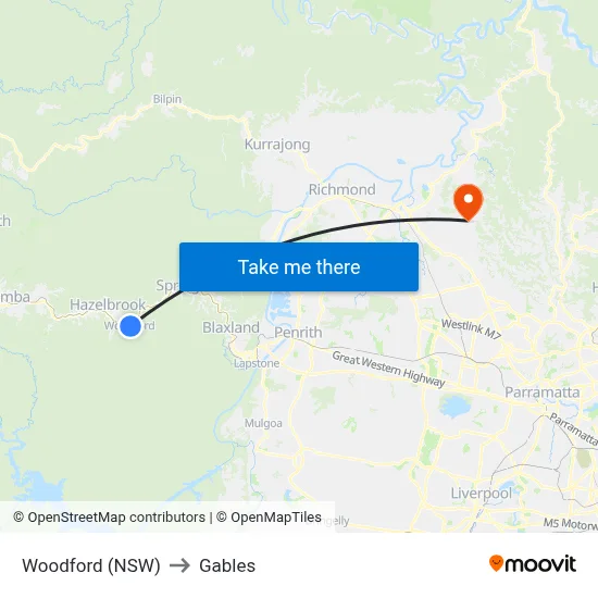 Woodford (NSW) to Gables map