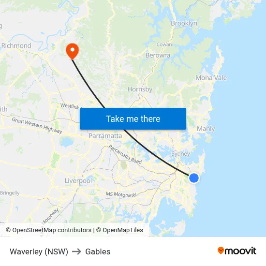 Waverley (NSW) to Gables map