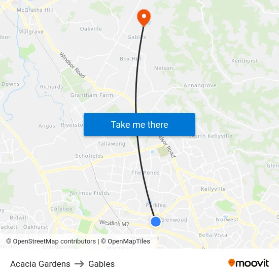 Acacia Gardens to Gables map