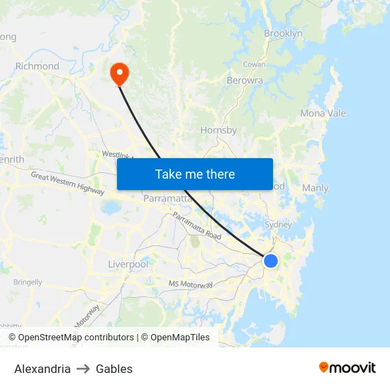 Alexandria to Gables map