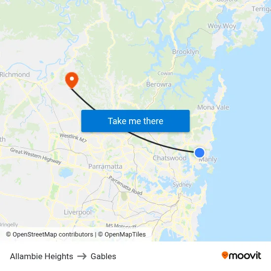 Allambie Heights to Gables map