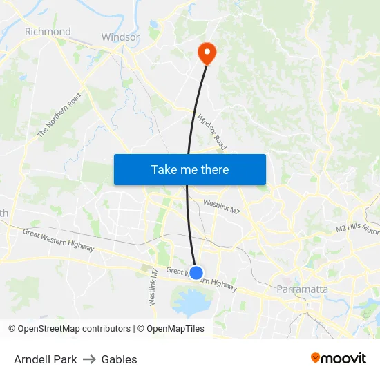 Arndell Park to Gables map