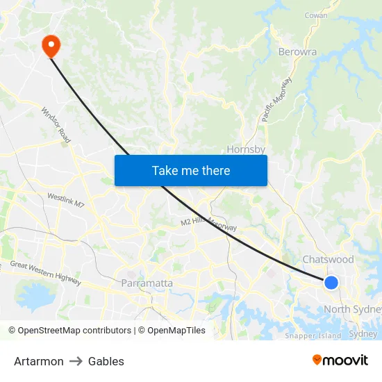 Artarmon to Gables map