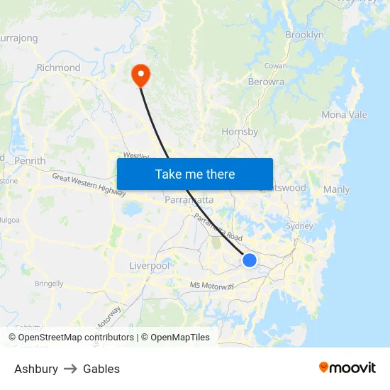 Ashbury to Gables map