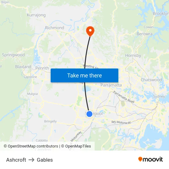 Ashcroft to Gables map