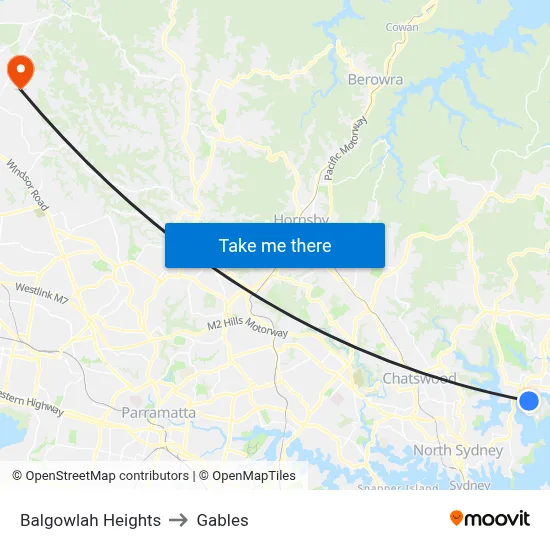 Balgowlah Heights to Gables map