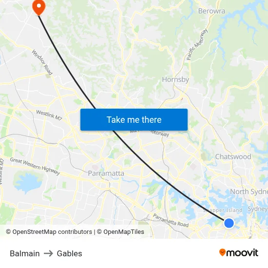 Balmain to Gables map