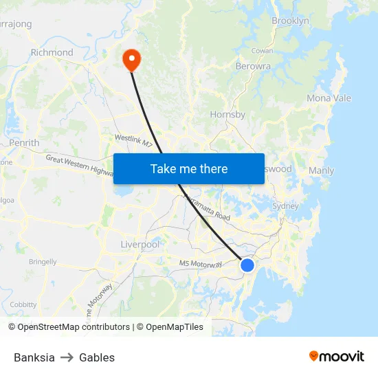 Banksia to Gables map