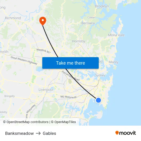 Banksmeadow to Gables map