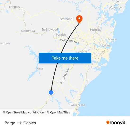 Bargo to Gables map