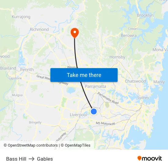 Bass Hill to Gables map