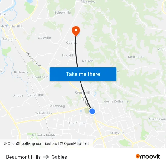 Beaumont Hills to Gables map