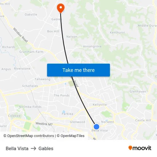 Bella Vista to Gables map