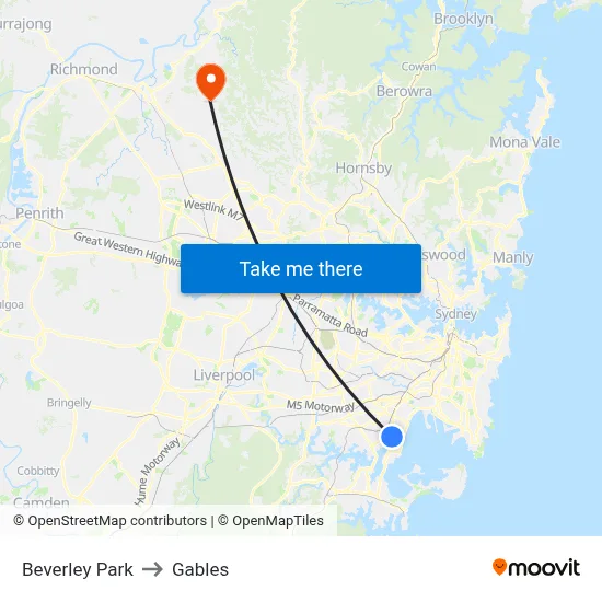 Beverley Park to Gables map