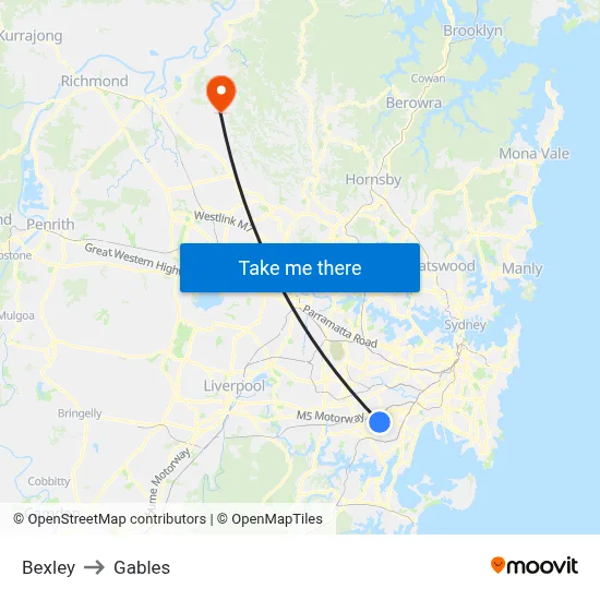 Bexley to Gables map