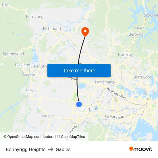 Bonnyrigg Heights to Gables map