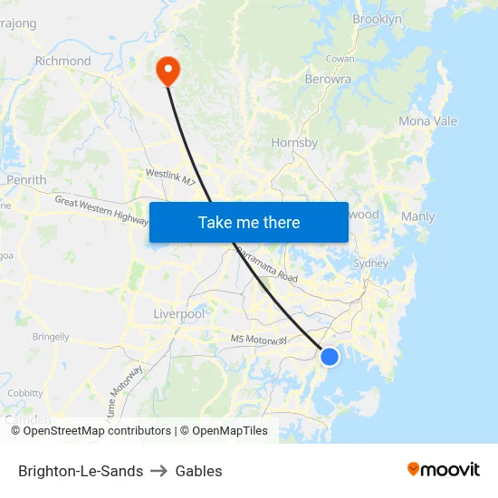 Brighton-Le-Sands to Gables map